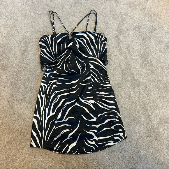 Zara black white zebra animal print strappy halter top mini dress Sz S - Picture 5 of 13